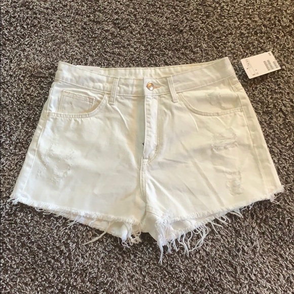 High Waisted White Jean Shorts - Ripped - Picture 3 of 9